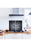 Cam Ocak Koruyucu Ve Kesim Tablası Koyu Taş (80cm X 52cm) 2 Parça, 5'li Ocaklar
